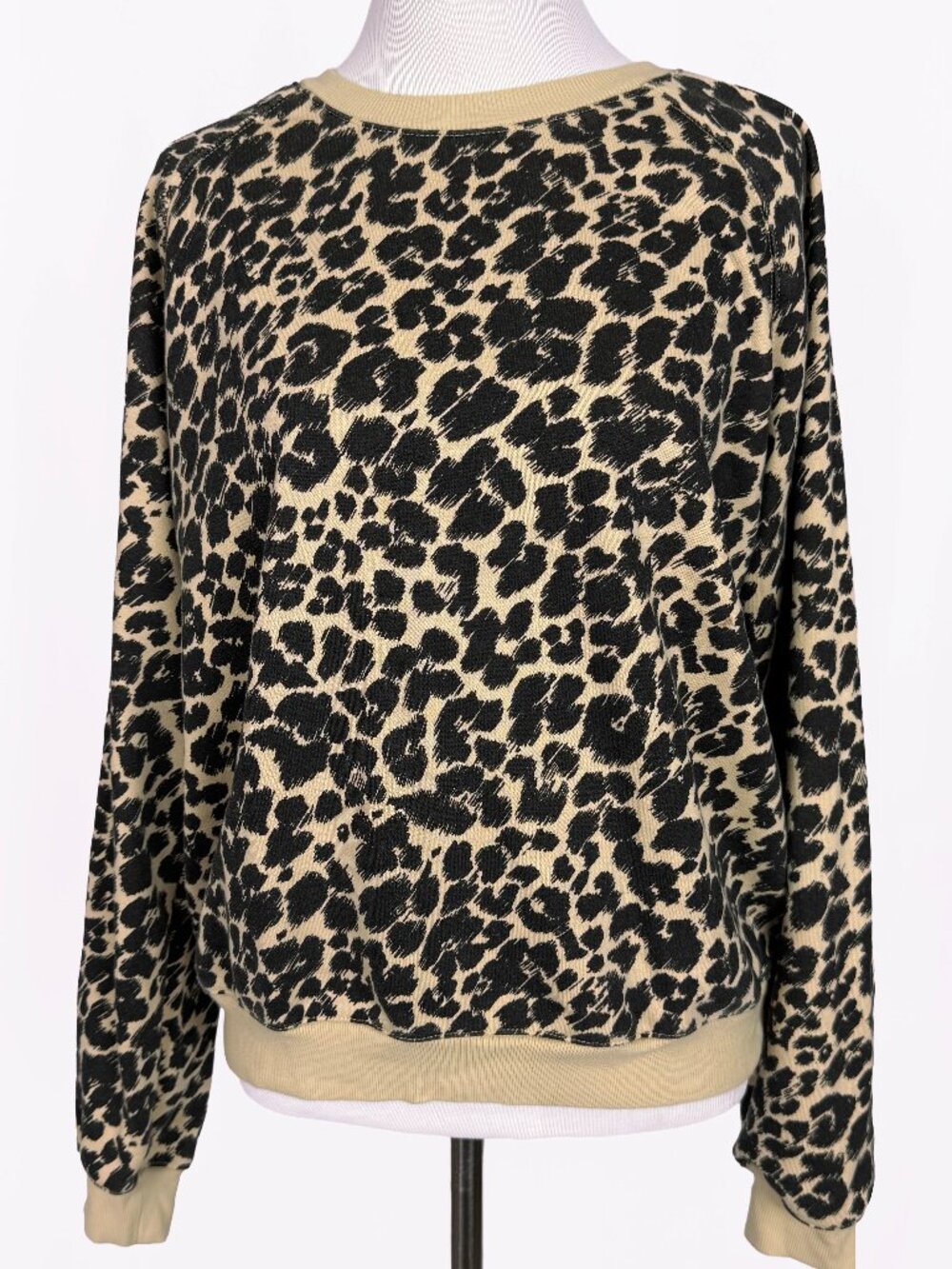 Maeve Anthropologie Leopard Print Sweatshirt Womens XS Tan Black Animal Pullover